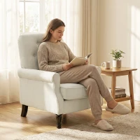 HOMCOM Fauteuil de salon, canapé 1 place avec assise rembourrée épaisse, coussin à ressorts, tissu en lin, 69x75x90cm, crème(m-7)