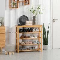 HOMCOM Étagère à chaussures à 5 niveaux, porte-chaussures en bambou avec 4 étagères à lattes, 80x29x82cm, effet bois naturel(m-10)