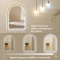 HOMCOM Miroir salle de bain avec éclairage 50 x 70 cm, miroir LED arqué, anti-buée, 3 couleurs lumière, dimmable, mémoire, noir(m-5)