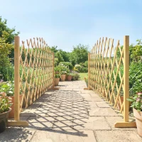 Outsunny Lot de 2 Barrieres Extensibles en Bois de Sapin, pour Intérieur Extérieur Balcon Jardin, 180x30x103cm, Naturel(m-10)