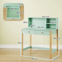 AIYAPLAY Kinderschreibtisch Schülerschreibtisch mit Schubladen Regal Stauraum für 5-12 Jahre Kinder 90 x 52 x 105 cm Grün(m-3)