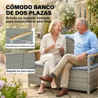 Outsunny Banco de Almacenamiento Exterior de Ratán 170 L con Cojín Lavable Respaldo Reposabrazos de Madera de Acacia Gris Claro(m-7)