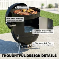 Outsunny 3-in-1 Räuchergrill mit 3 Grillrosten, integriertem Thermometer, verstellbarer Belüftung, 62,5x47,5x91cm, Schwarz(m-4)