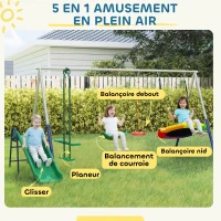 AIYAPLAY Balançoire Portique Enfants 5 en 1 avec Toboggan, 3 Balançoire, Face à Face, Hauteur Réglable, 3-8 ans, Multicolore(m-4)