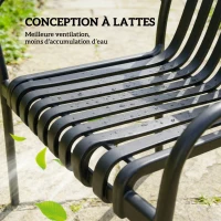 Outsunny Lot de 4 Chaises de Jardin Empilables avec Dossier Incurvé et Accoudoirs, pour Piscine Terrasse, 55x58,5x81,5cm, Noir(m-6)