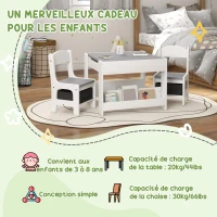 HOMCOM Ensemble 3 pièces table et 2 chaises pour enfant avec plateau réversible tableau noir, panier de rangement, étagères(m-5)