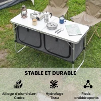 Outsunny Armoire de Camping Pliante en Aluminium avec Rangement pour Pique-nique, Barbecue, Extérieur, 120x47x70cm, Argent(m-6)