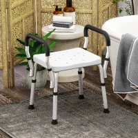 HOMCOM Tabouret de douche pour personnes âgées et handicapées avec accoudoirs, hauteur réglable, patins antidérapants, blanc(m-10)