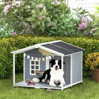 PawHut Hundehütte wetterfestes Erhöhtes Hundehaus aus Holz mit Asphaltdach, Terrasse, für mittelgroße Hunde 103x107x83,5cm Grau(m-2)