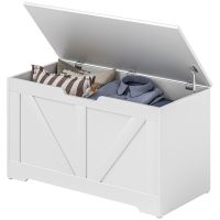 HOMCOM Coffre de rangement, banc de rangement avec couvercle rabattable et charnières de sécurité, 80 x 40 x 45 cm, blanc