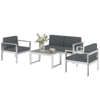 Outsunny 4 Seater Garden Furniture Set, Extra Wide Deep Garden Sofa Set with Olefin Cushions, Brushed Aluminium Frame, Dark Grey(m-11)