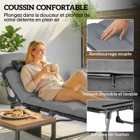 Outsunny Lot de 2 Bain de Soleil Chaise Longue Jardin avec Matelas 9cm Pliable Dossier Réglable 5 Positions Appui-tête 200cm Gris(m-5)