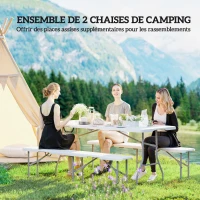 Outsunny Banc de jardin Lot de 2 bancs pliants avec poignée de Transport en Métal et HDPE 182 x 28 x 42 cm Blanc(m-4)