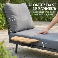 Outsunny Chaise Longue de Jardin avec Coussins Lavables en Oléfine et Étagère Latérale, Cadre en Métal, 58x137x75cm, Gris(m-4)