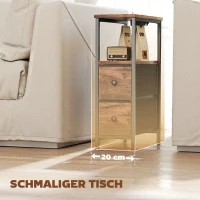 HOMCOM Couchtisch Beistelltisch mit Ladestation, Stahlrahmen, 2 Stoffschublade, offen Fach, 20cm x 40cm x 63cm, Rustikal-Braun(m-7)