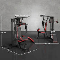 SPORTNOW Station Multi Gym avec Poids de 65 kg, Équipement de Musculation avec Banc pour Abdominaux, Noir et Rouge(m-3)