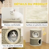 PawHut Tonneau à gratter pour chat arbre à chat sisal naturel et herbiers marins recouvert de peluche 35,5x35,5x49cm kaki café(m-5)