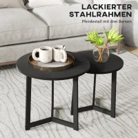 HOMCOM Moderner Couchtisch als 2er-Set, Metallrahmen, MDF, Rundes Design, ineinander verschiebbar, Schwarz(m-5)