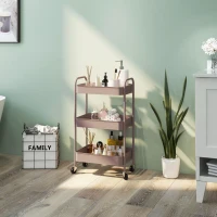 HOMCOM Desserte chariot de rangement en acier chariot de service à roulettes 3 plateaux ajourés 45 x 30,6 x 79 cm rose(m-10)