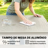 Outsunny Mesa de Jardim Extensível com Superfície em Alumínio 154/214x85 cm com Efeito Madeira para 8-10 Pessoas Cinza Claro(m-5)