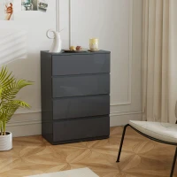 HOMCOM Commode 4 tiroirs, meuble de rangement à haute brillance, fermeture douce et silencieuse, 55 x 34 x 80 cm, gris(m-9)