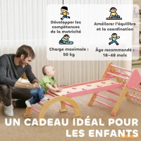 AIYAPLAY Triangle d'escalade enfants 8 en 1 avec rampe double face, arc d'escalade en bois avec toboggan & échelle, rose(m-8)