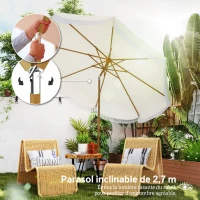 Outsunny Parasol de jardin 2,7 ​​m, parasol inclinable d'extérieur UPF 30+ avec manivelle, 8 baleines, bleu clair et blanc(m-4)