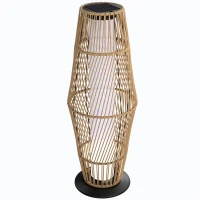 Outsunny Farol Solar Exterior de Resina Trenzada con Sensor de Luz, para Jardín Patio, 26x26x68cm, Arena(m-8)