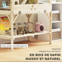 PawHut Cage hamster en bois, cage rongeur à 2 niveaux, étagère de rangement, couvercle ouvrant, 84 x 53 x 110 cm, bois naturel(m-7)