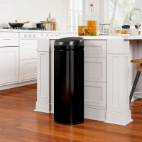 HOMCOM Poubelle cuisine automatique 50L acier inoxydable, poubelle à couvercle à fermeture en douceur, 30,5x30,5x85cm, noir(m-10)