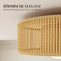 HOMCOM Deckenleuchte, Boho-Deckenlampe Hängend mit G9 LED Fassung, Lampenschirm aus Hanfseil Rund(m-4)