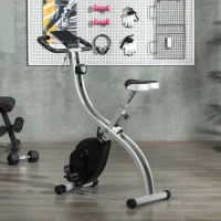 SPORTNOW Vélo d'appartement pliant, vélo de fitness, 8 niveaux de résistance magnétique, selle réglable, écran LCD, acier gris(m-10)