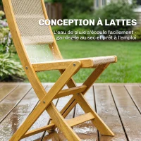 Outsunny Salon de Jardin Ensemble Bistro 3 Pièces Table Ronde et 2 Chaises Pliables Design Boho Bois d'Acacia Cordage PP Naturel(m-8)