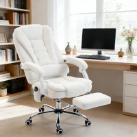 Vinsetto Fauteuil de bureau direction massant chauffant hauteur réglable dossier inclinable toile de lin blanc(m-2)