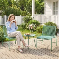 Outsunny Salon de Jardin Extérieur 3 Pièces en Résine Tressée et Acier, Table de Jardin Ronde avec 2 Chaises, 58x67x75cm, Vert(m-10)