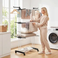 HOMCOM Séchoir étendoir à linge sur roulette pliable ailes latérales intérieure et extérieure 73 x 64 x 177 cm noir argent(m-8)