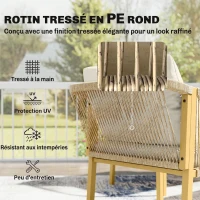Outsunny Salon de Jardin Extérieur 4 Pièces avec Canapé 2 Fauteuils Table Coussins, Acier Résine Tressée, 120x72x73cm, Kaki(m-5)
