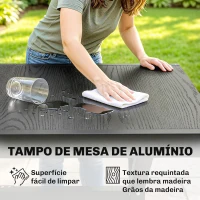 Outsunny Mesa de Jardim Extensível com Superfície em Alumínio 154/214x85 cm com Efeito Madeira para 8-10 Pessoas Cinza Escuro(m-5)