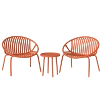 Outsunny Garten-Set Bistro 3-teilig Beistelltisch mit konkaver Platte Stahl und Polypropylen 80x70x75cm Ziegelrot(m-1)