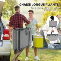 Outsunny Bain de soleil pliante dossier réglable sur 5 niveaux, plateau, appuie-tête, poche latérale 60x190x31cm, gris(m-7)