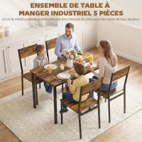 HOMCOM Ensemble table salle à manger avec 4 chaises, table de cuisine avec chaises 4 personnes, pieds en métal, brun rustique(m-4)