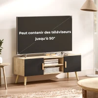 HOMCOM Meuble TV meuble télé bois banc TV jusqu'à 50 pouces avec étagères, 2 placards et passe-câbles, chêne(m-6)