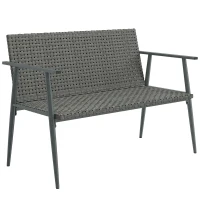 Outsunny Banc de Jardin 2 places en Résine Tressée et Acier, avec Accoudoirs, Dossiers et Pieds Réglables, 110x58x78cm, Gris(m-12)