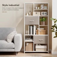 HOMCOM Étagère de rangement 6 niveaux, bibliothèque avec 2 tiroirs en tissu, 9 étagères ouvertes, 72,5 x 30 x 150 cm, blanc(m-5)