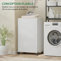 HOMCOM Meuble à repasser, table à repasser pliante sur roulettes avec portes par pression, charnières à fermeture douce, blanc(m-4)
