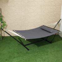 Outsunny Hamac sur pied, hamac avec support en acier, oreiller, barres d'écartement, 368 x 140 x 110 cm, gris foncé(m-10)