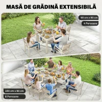Outsunny Masă Extensibilă din Aluminiu pentru Exterior, Blat din Sticlă Temperată, Crem.(m-4)