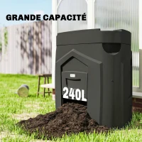 Outsunny Composteur de jardin, 240L, bac à compost extérieur, en polypropylène, 3 Portes, 66 Aérations, 78 x 75 x 78 cm, Noir(m-6)