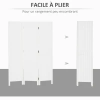HOMCOM Paravent en bois séparateur de pièce closion intérieur pliable 3 panneaux en bois 120 x 170 cm blanc(m-6)