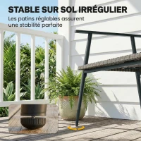 Outsunny Banc de Jardin 2 places en Résine Tressée et Acier, avec Accoudoirs, Dossiers et Pieds Réglables, 110x58x78cm, Gris(m-4)